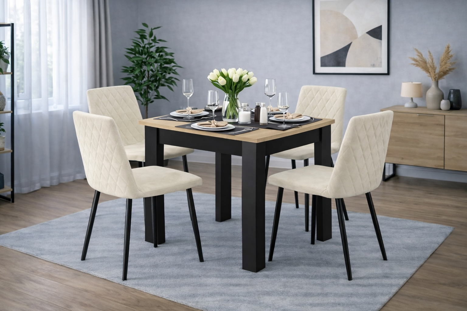 80x80 DUB (BLACK) + 4 TURIN BEIGE (BLACK)